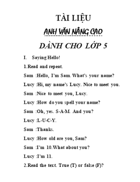 Tài liệu Anh nâng cao dành cho Lớp 5